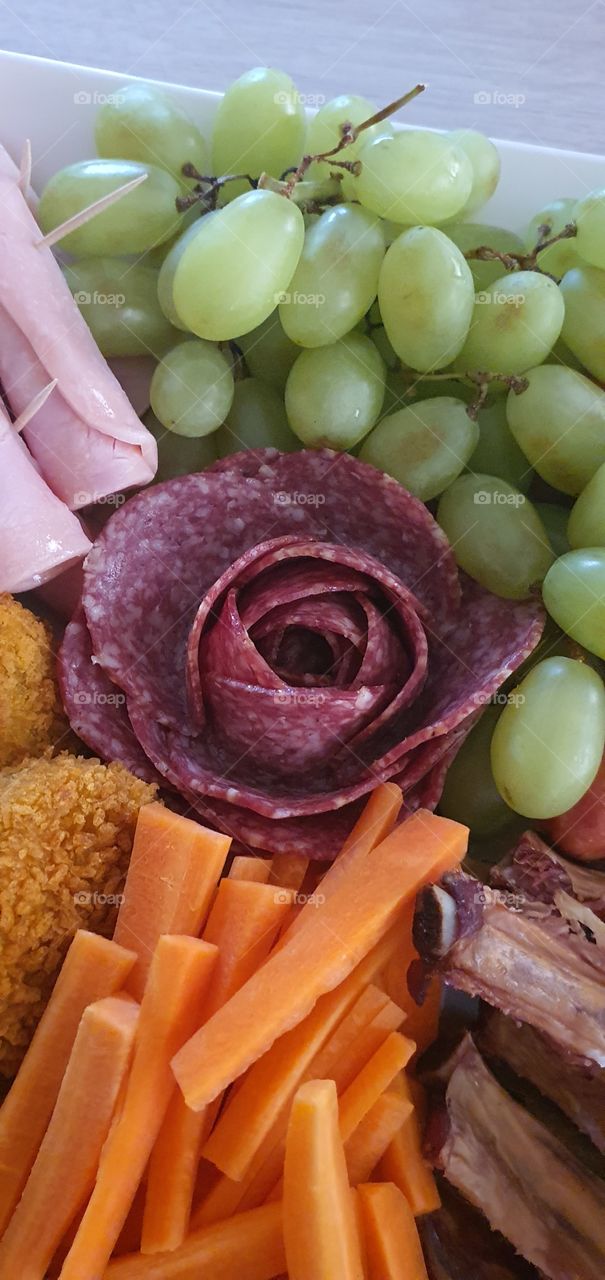 Salami Rose - Display of a Rose made out of Salami.