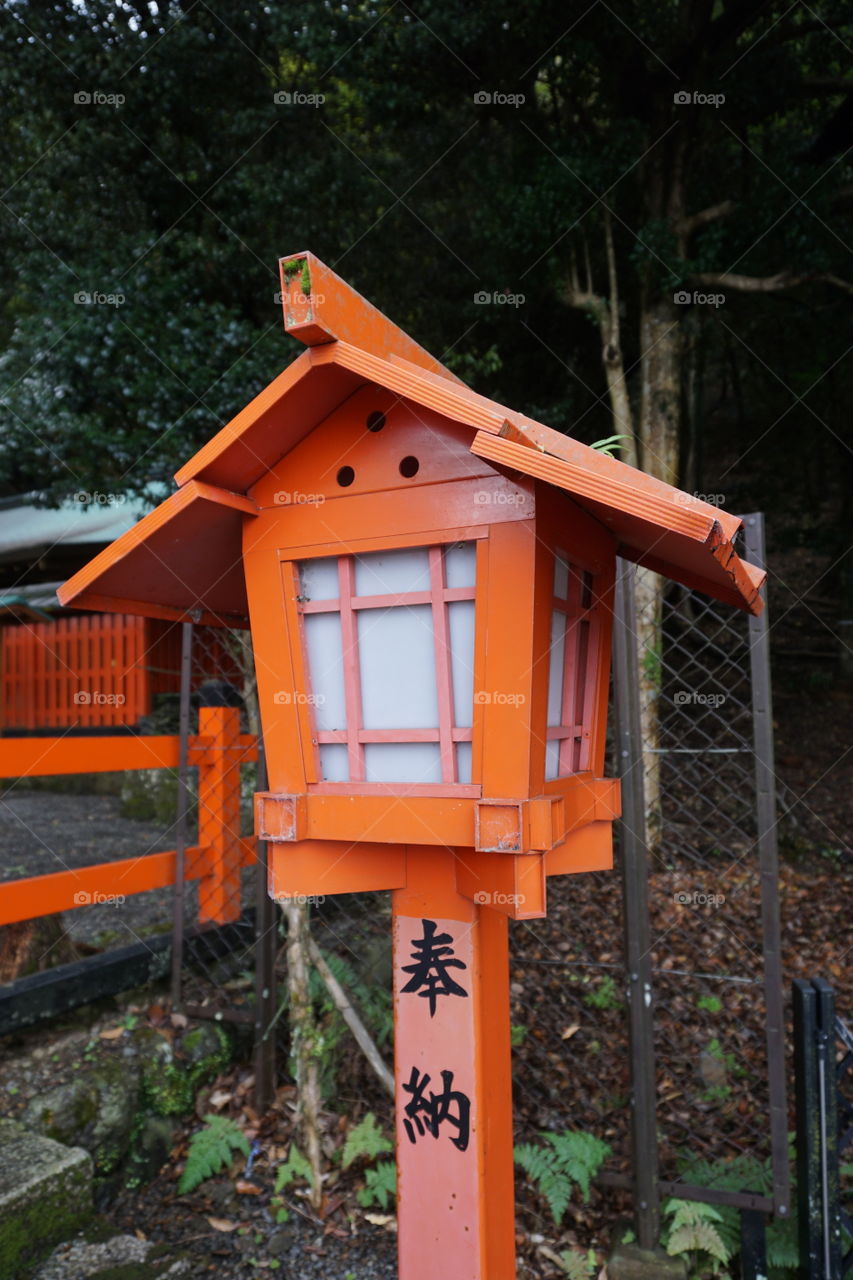 Vermillion wooden lantern