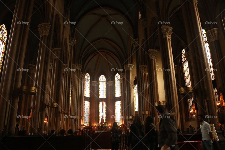 Saint anthony church' windows. San antuan church in istanbul istiklal street