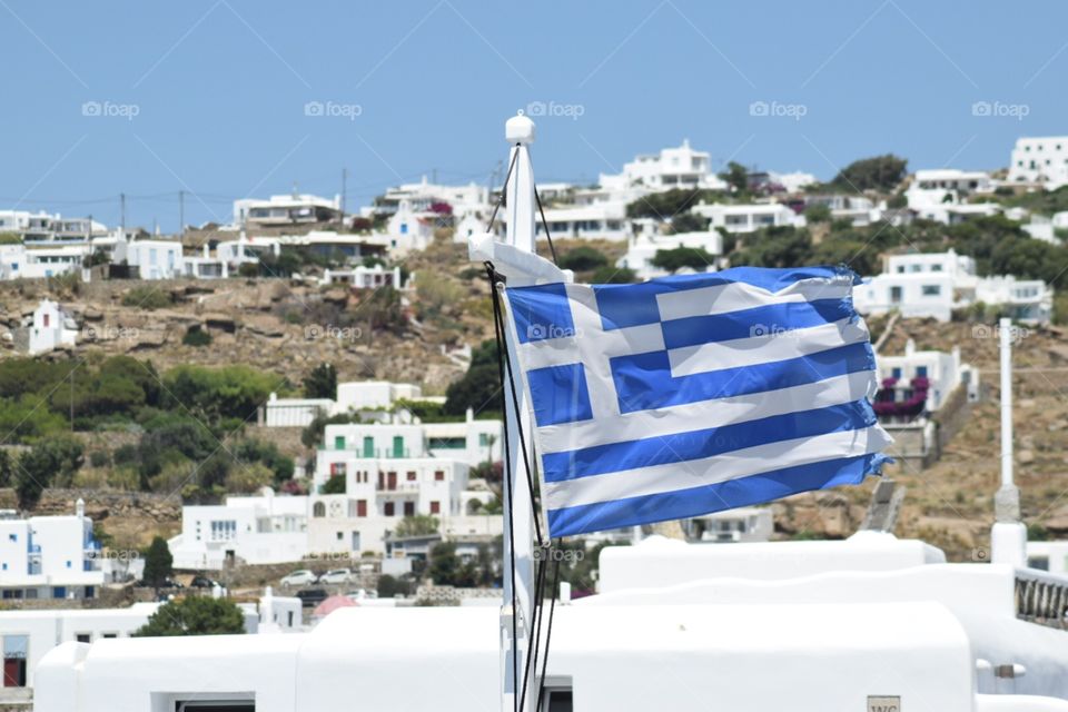 Greece flag flown in Mykonos