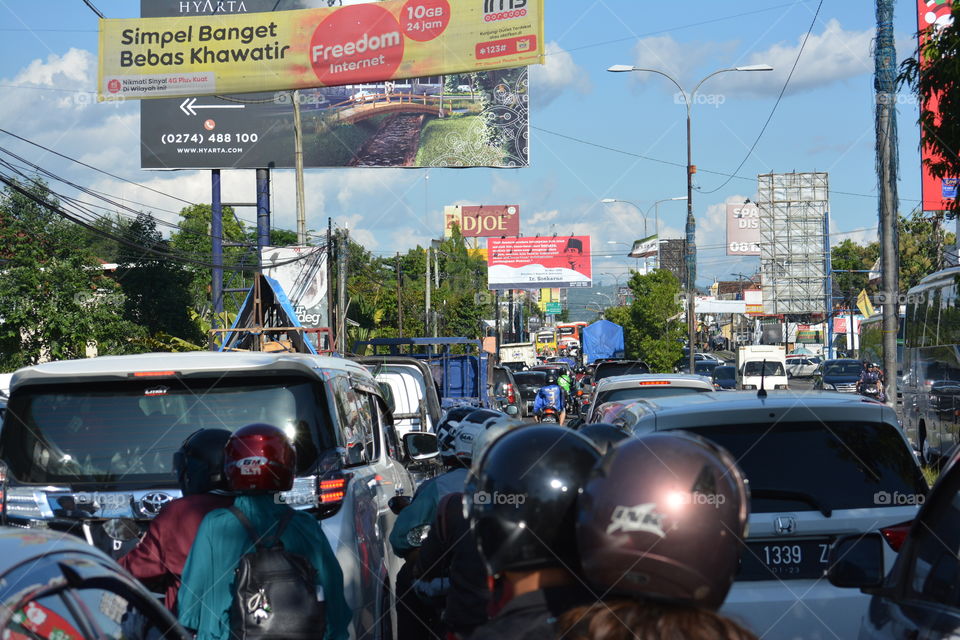 A dense traffic on Yogyakarta