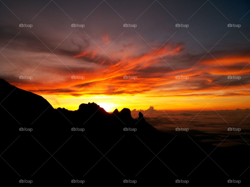 sunset view from top mount kinabalu.location,north borneo (sabah)