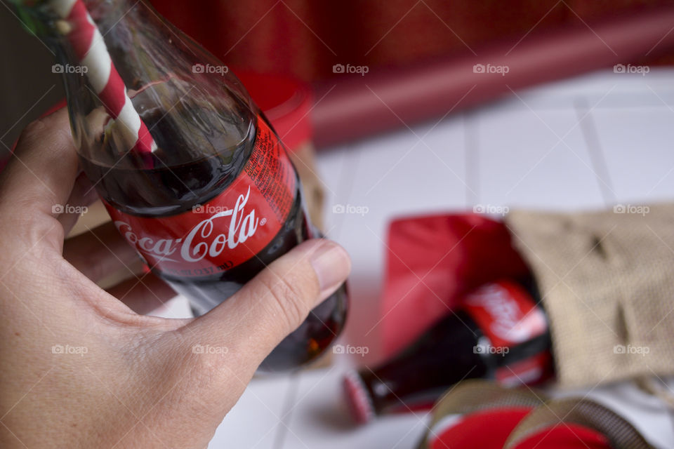 Taking a Coke break while wrapping gifts!