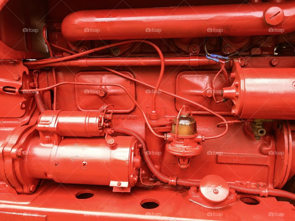 Red Vintage Tractor Engine