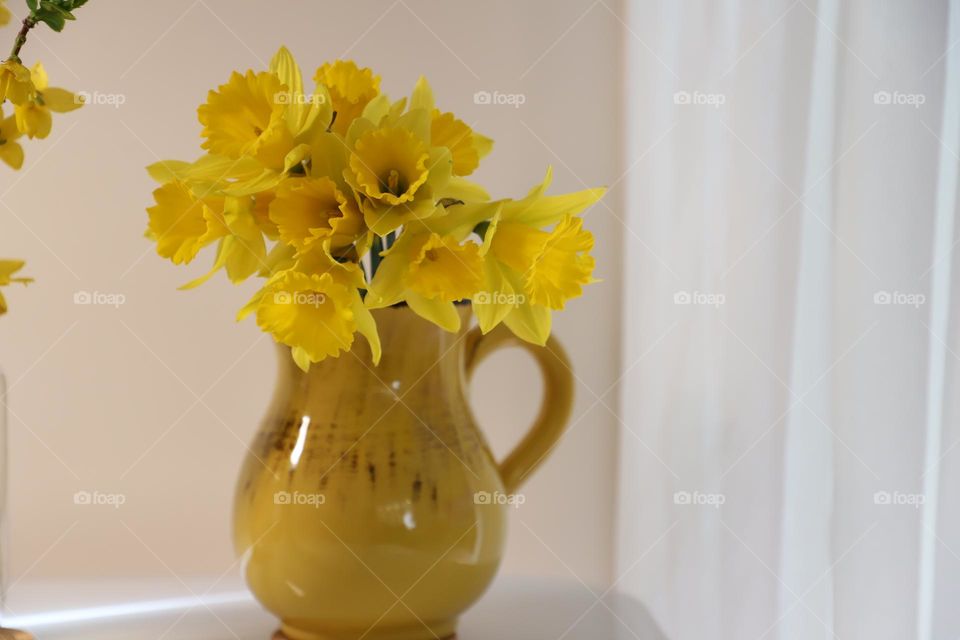 Daffodils in yellow vase