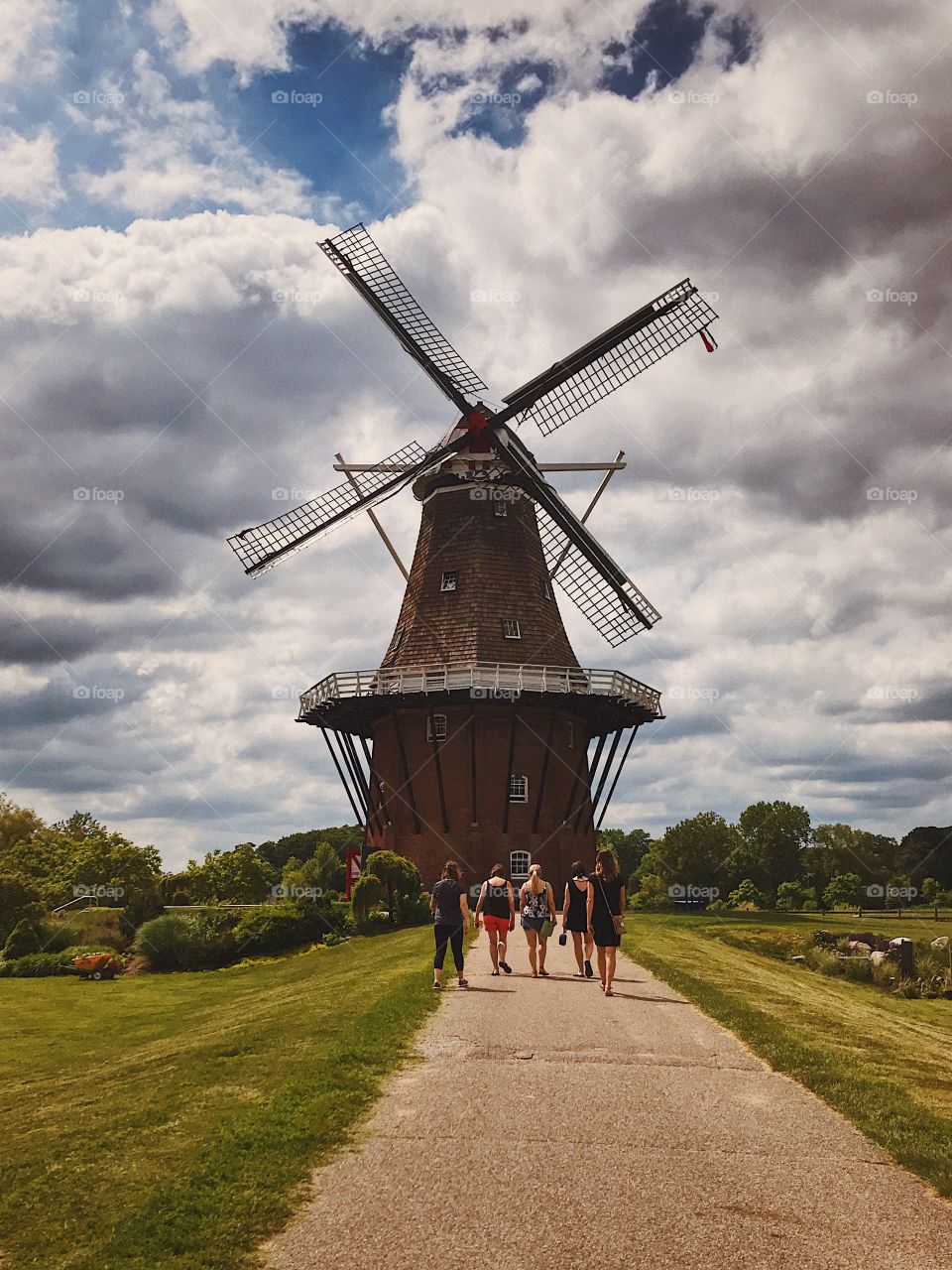 Original windmill, historic windmill in field, windmill in farm field, farm with large old windmill, farm with friends, friends at museum, girls trip