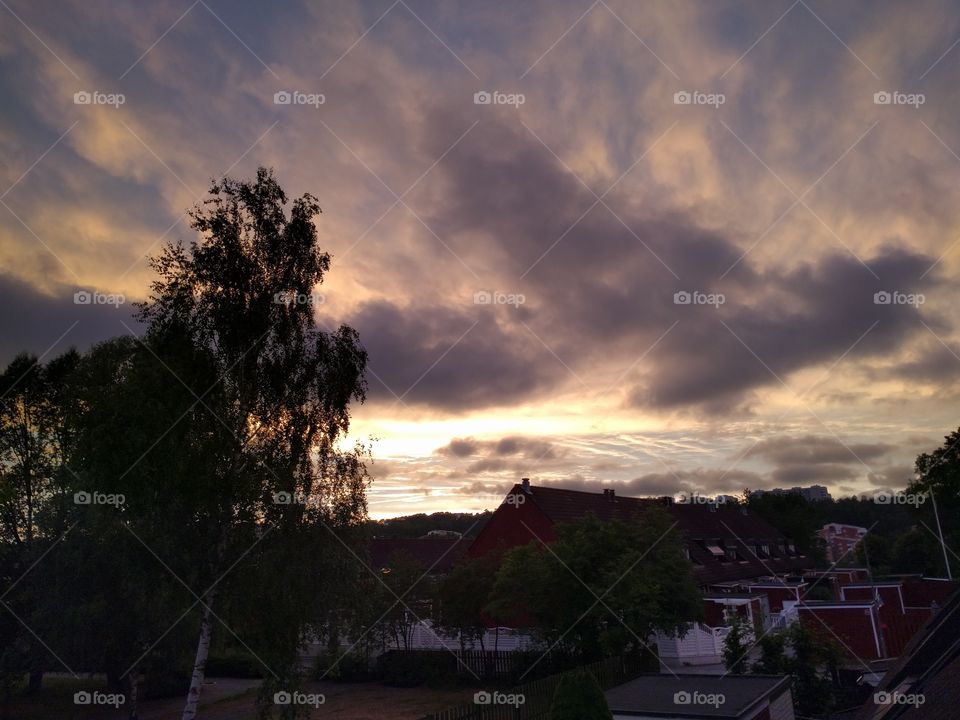Sky with clouds during sunset in Stockholm suburb