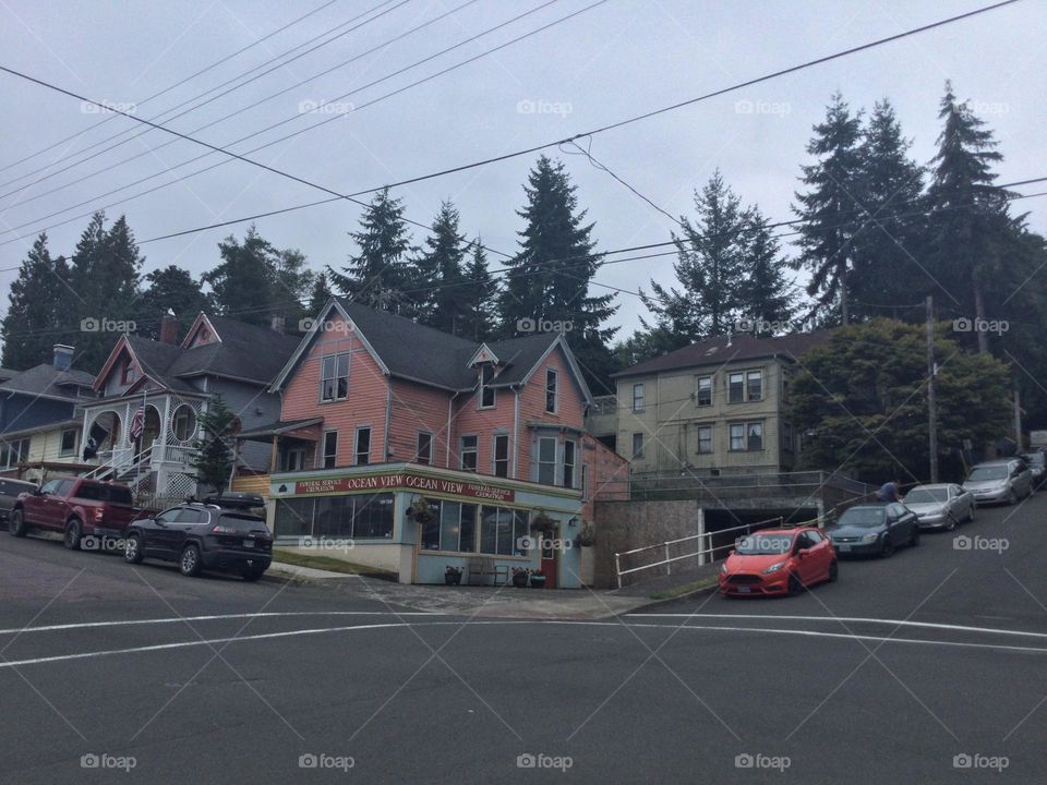 Victorian era homes in a neighborhood in Astoria, Oregon