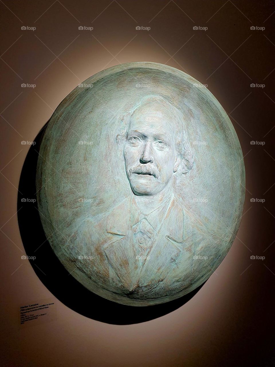 Pastel green plaster used to make the bronze medallion of Alfred Beau's tomb exposed in Quimper's faience museum