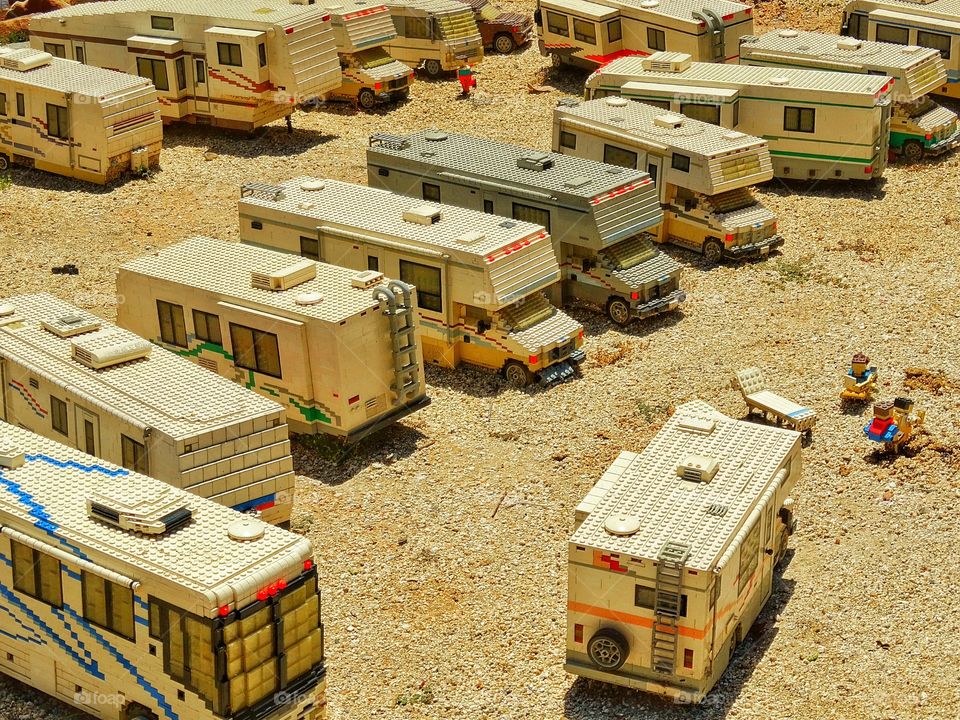 RV Campground. Diorama Of Recreational Vehicles Parked At A Desert Campsite
