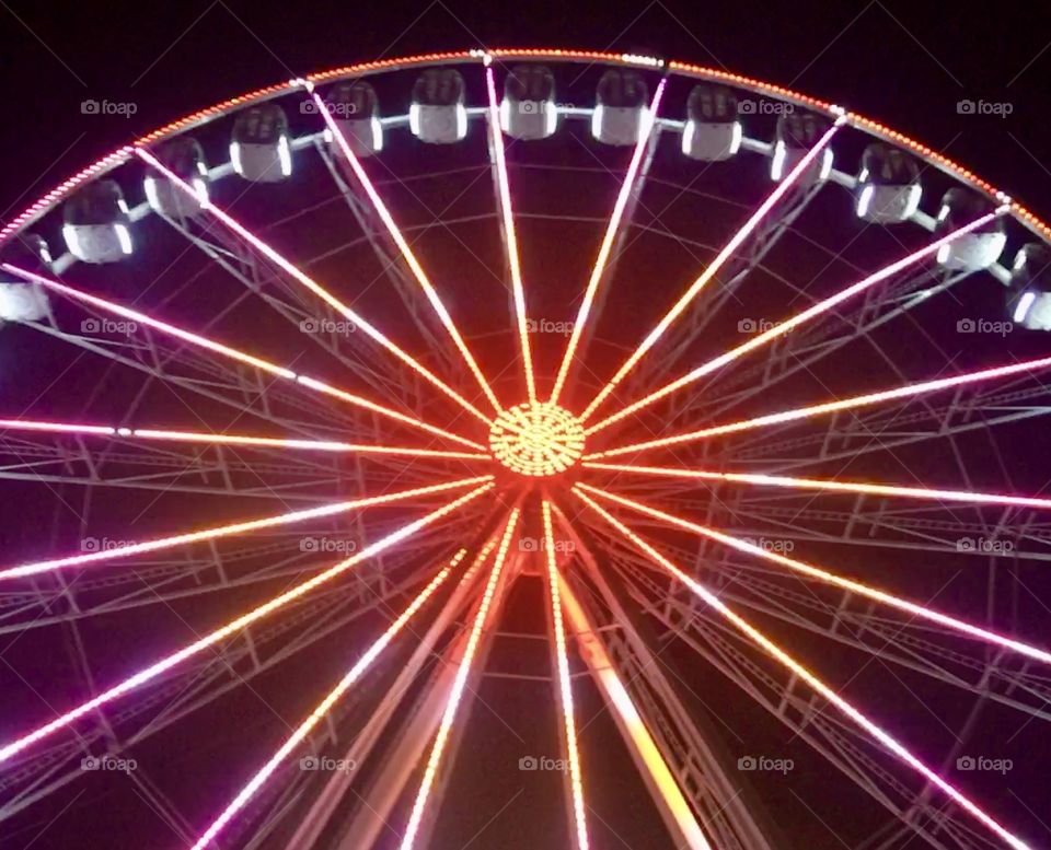 A part of Ferris wheel at night