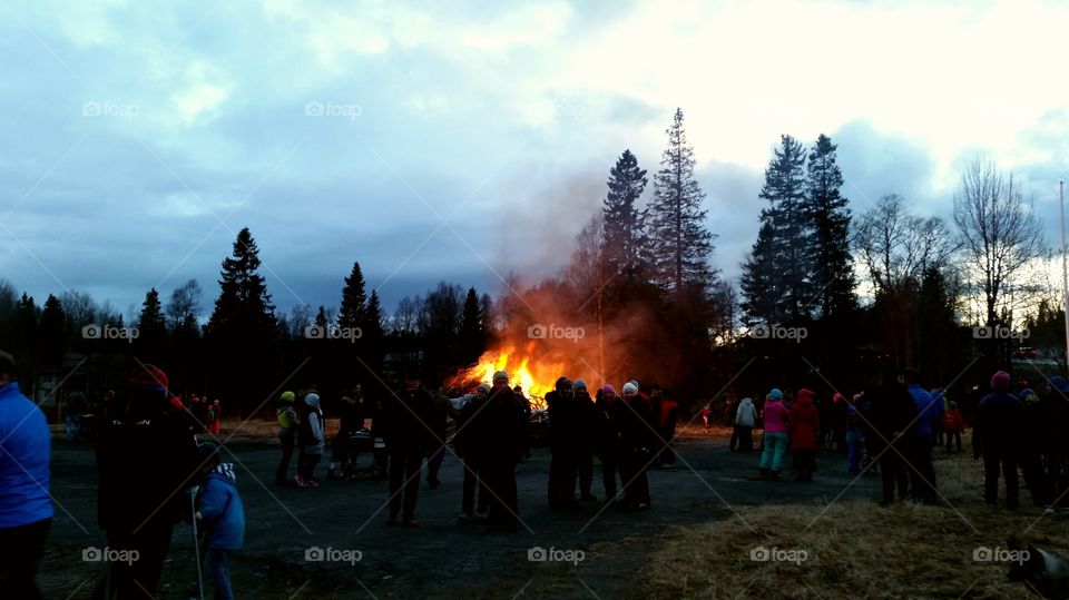 People enjoying spring! . People enjoying the may - bonfire! 