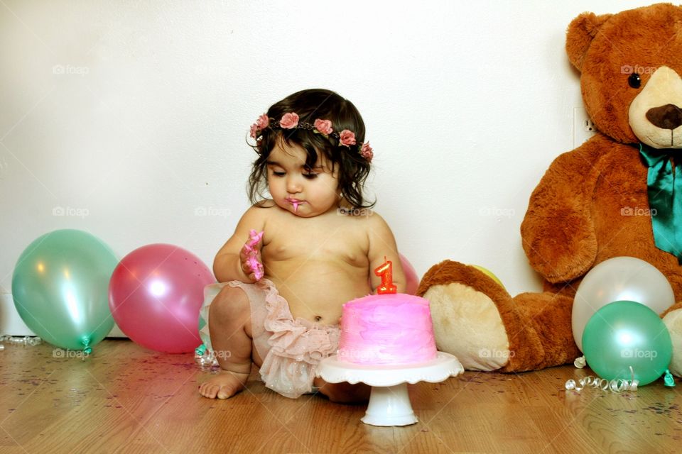 Birthday girl eating cake