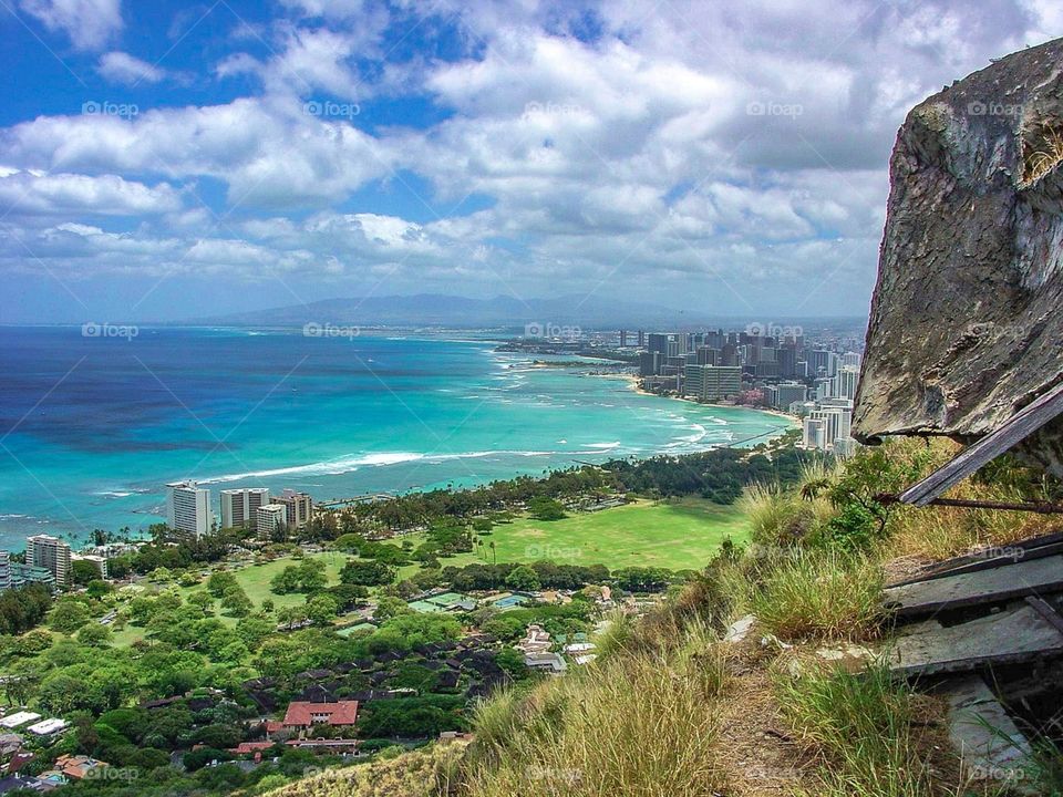 I got a great picture on top of a cliff! This is from our trip to Hawaii. The scene was beautiful!