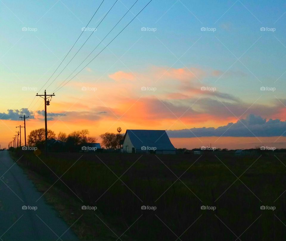 Sunset Barn Windmill North Texas Cloudscape