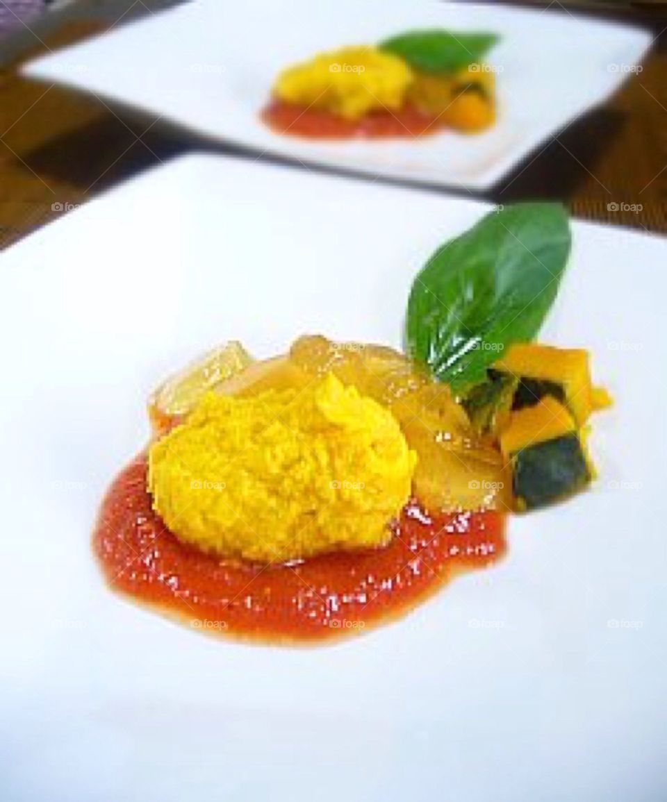 Omelette with tomato and pumpkin 
