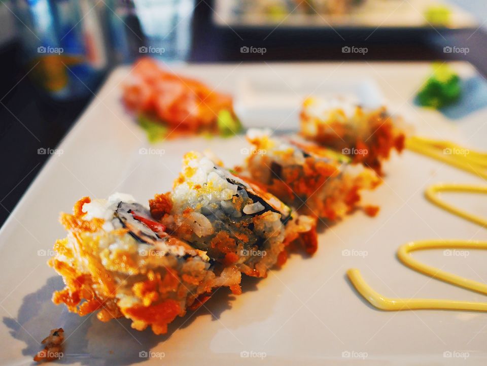 Close-up of delicious seafood in plate