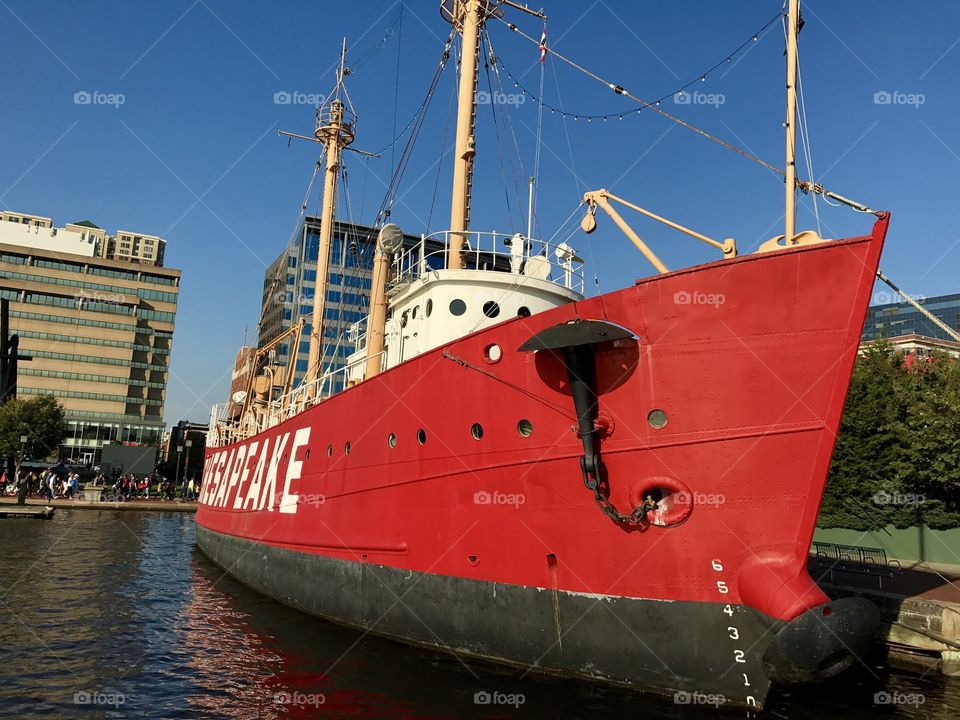 City harbor and historic boats 