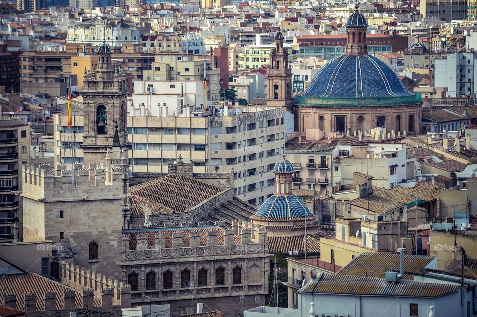 High angle view of cityscape, Valencia, Spain