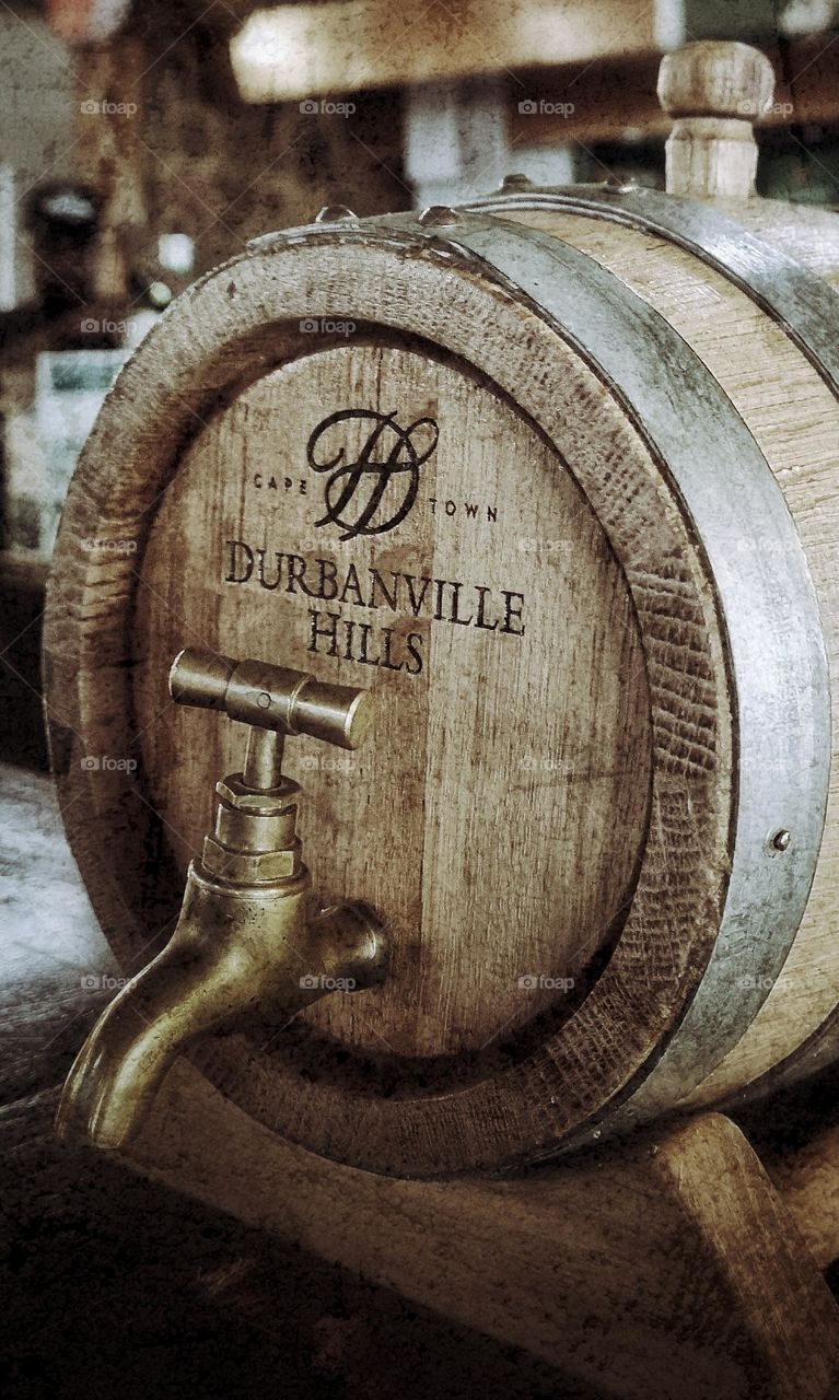 wood and metal wine barrel