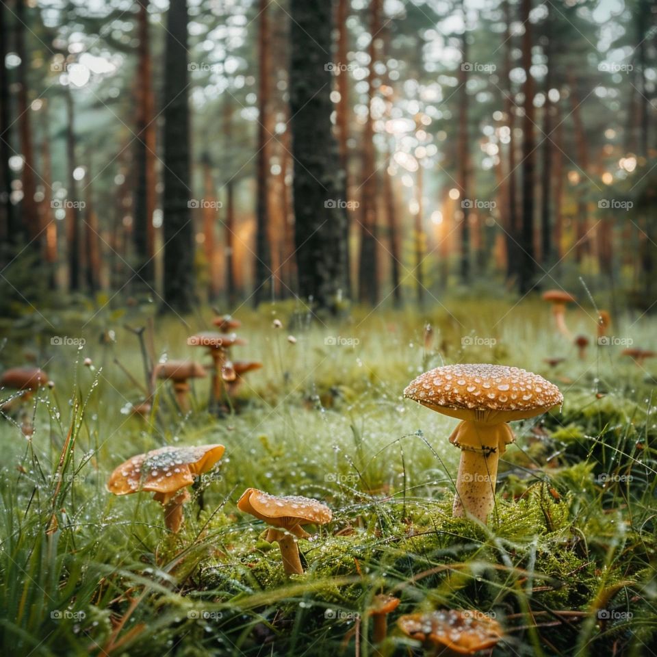 Morning Symphony: Dew and Mist in the Pine Forest