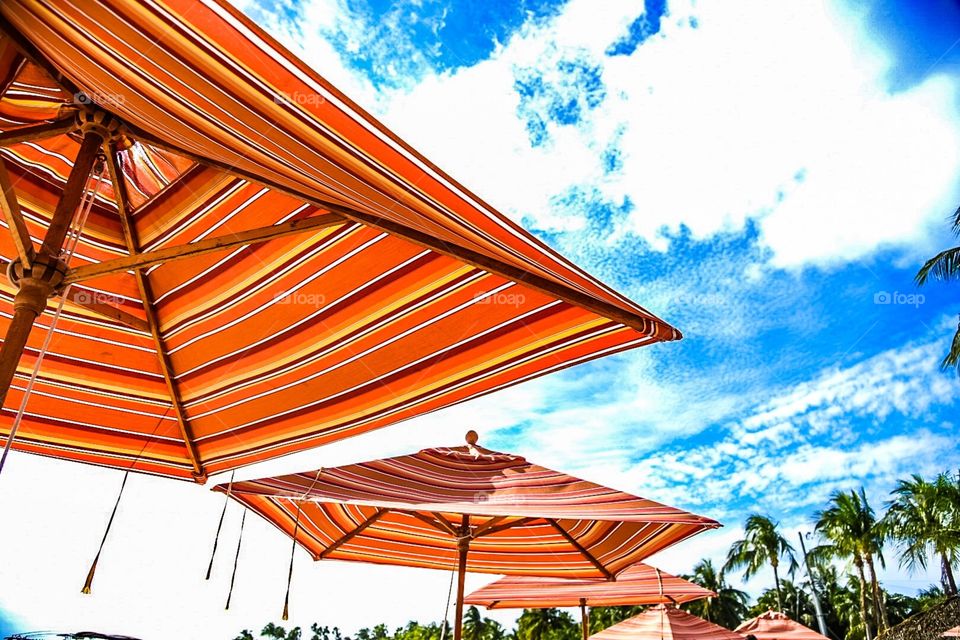 Umbrellas on the beach in grand cayman 