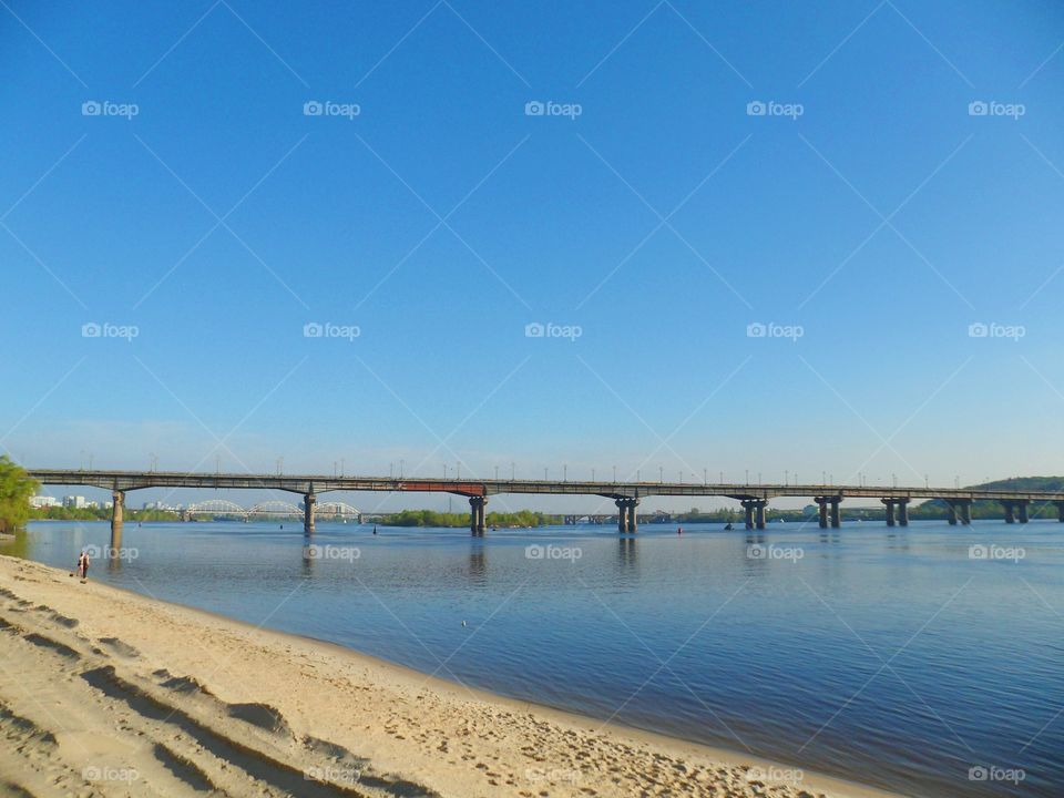 City landscape of the Dnieper River in the city of Kiev, summer 2017