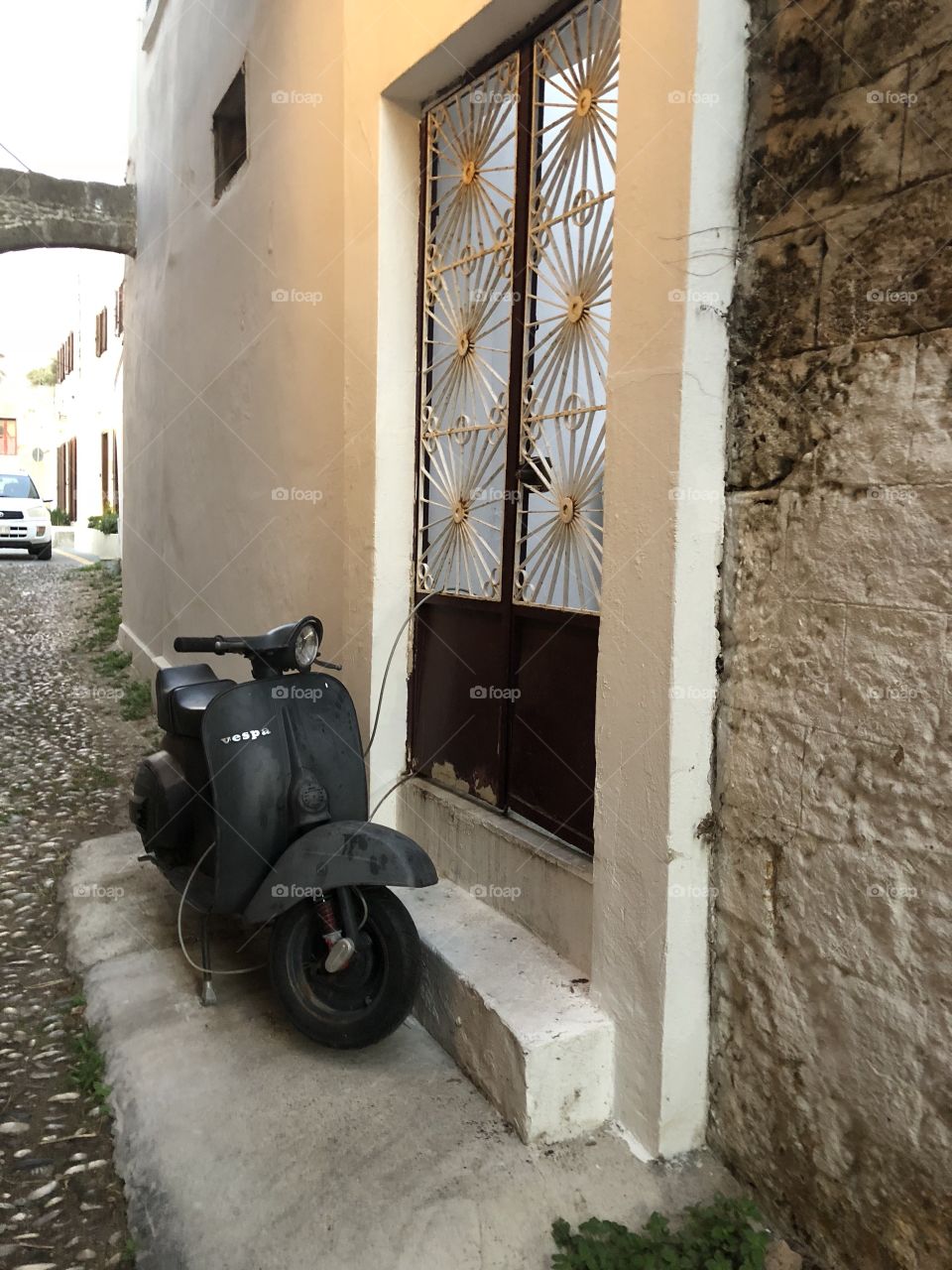 Vintage scooter in rhodes old city 