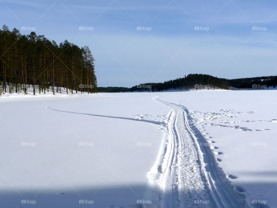 Winter landscape in Finland on a beautiful sunny day