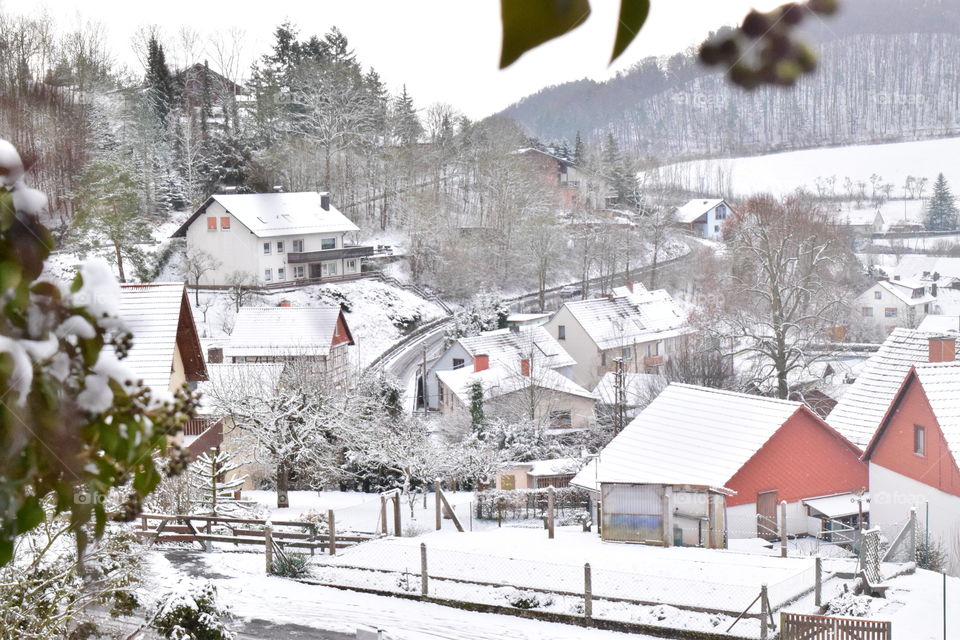 Datterode im Schnee village Dorf Idylle Landstraße wood Sonne winter snow Cold