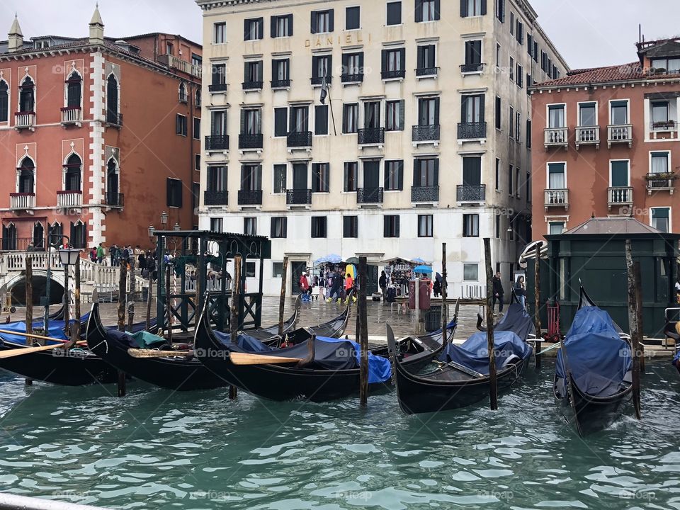 Gondolas docked at St. Mark’s square - Venice, Italy