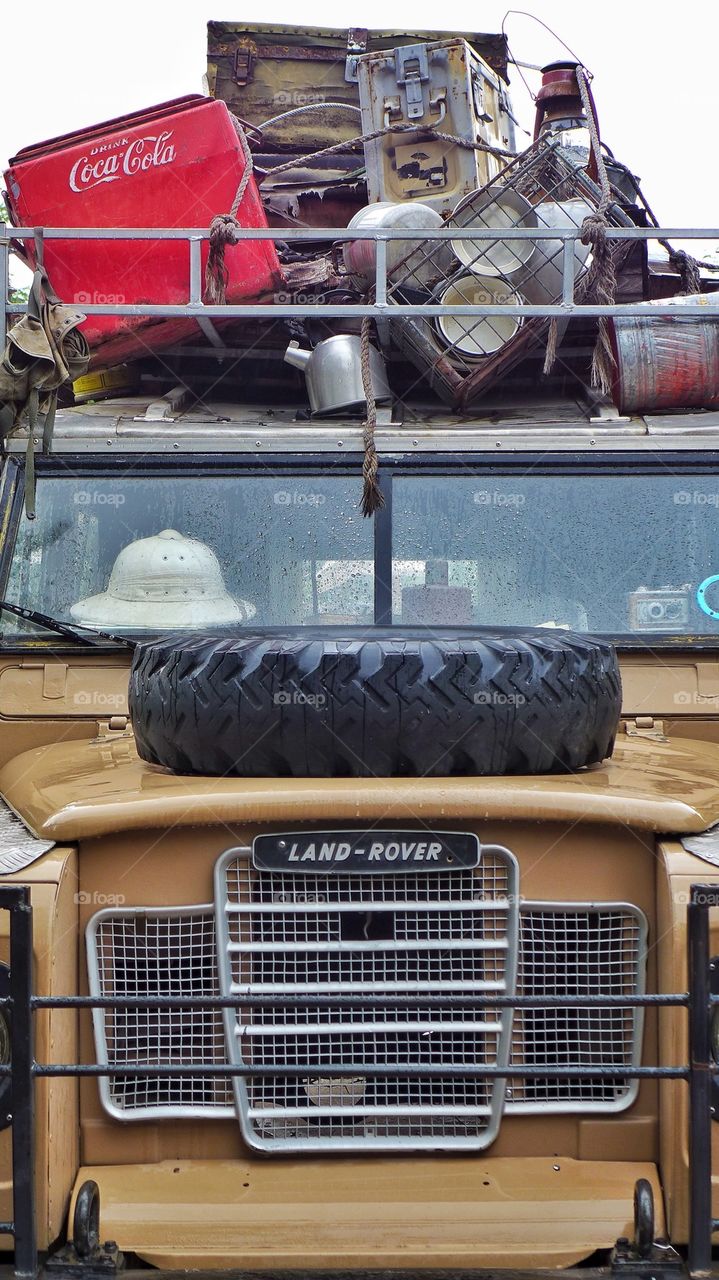 Land Rover safari adventure loaded truck, vintage 1970's