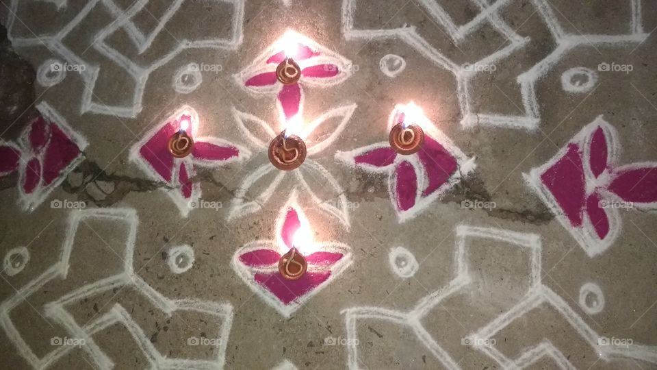 Rangoli with Light Drawing on floor