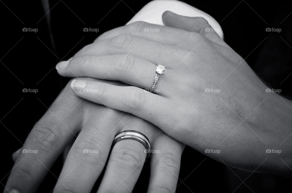 rings hands wedding black and white by mengzishiliu