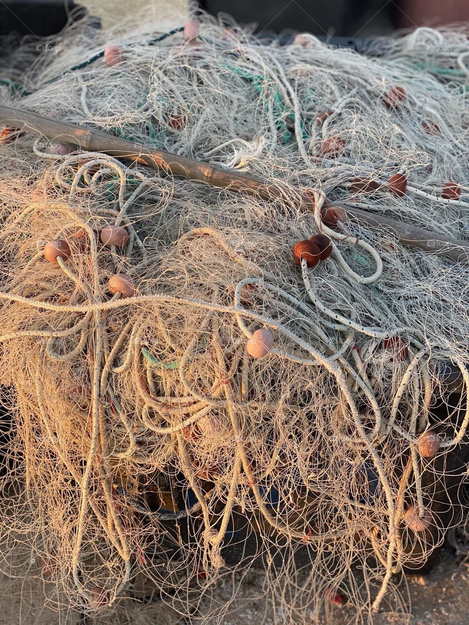 tangled fishing net on the pier