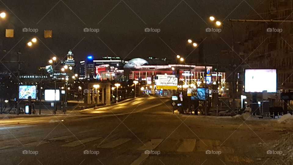 Berth, sunset, river,  Moscow, city, night city, Moscow does not sleep