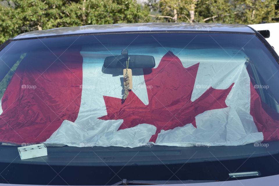 Canadian flag in car