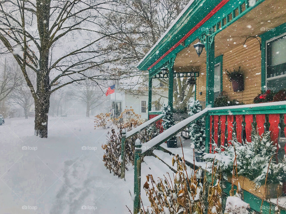 My house after a big snow storm, all ready for Christmas.