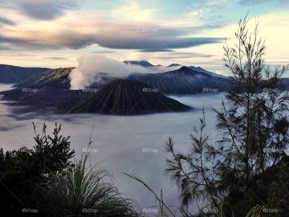 Mount Bromo volcano during sunrise, Indonesia 