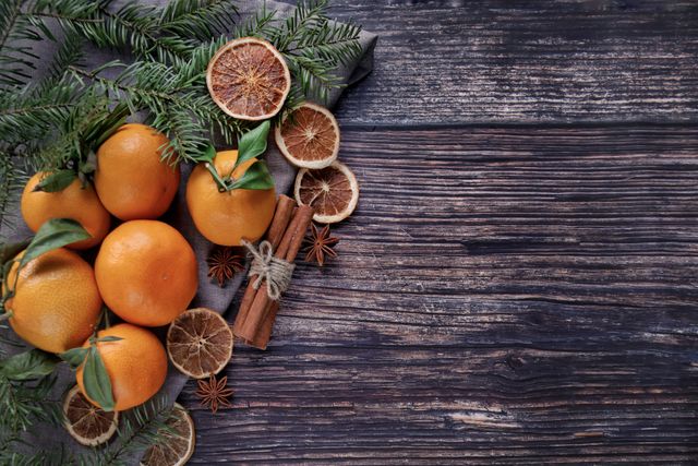 Christmas still life with dried orange and mandarins