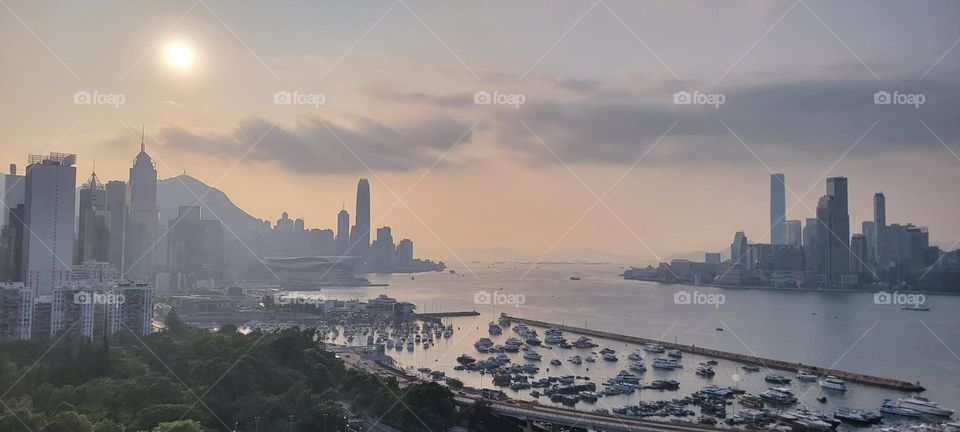 Sunset Rooftop Victoria Harbour, Hong Kong