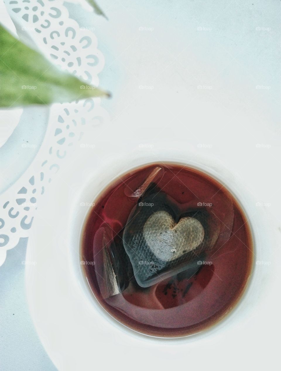 Teabag with heart shaped air bubble inside