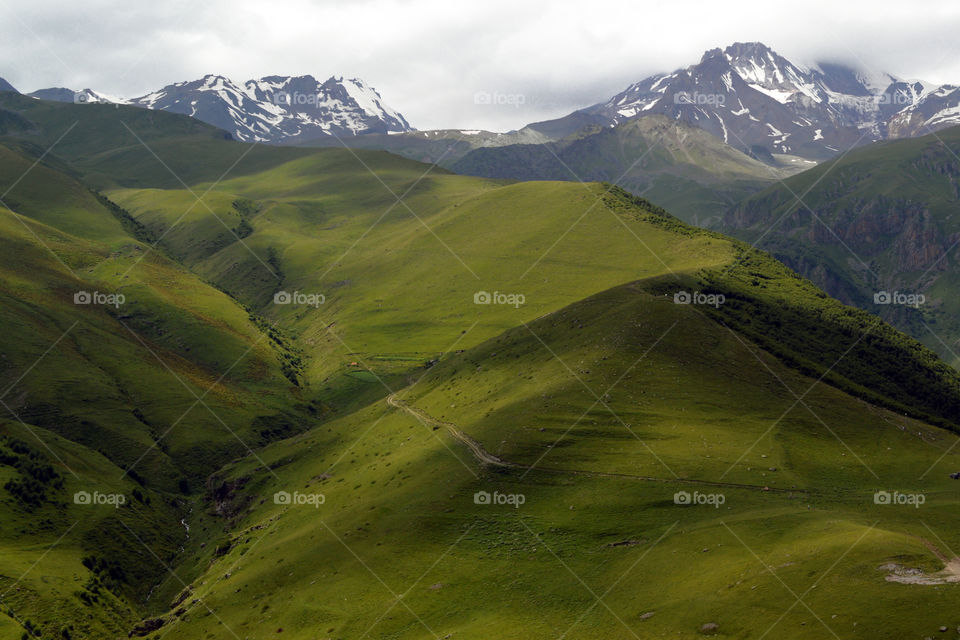 Beautiful mountain valley in Kazbegi, Georgia