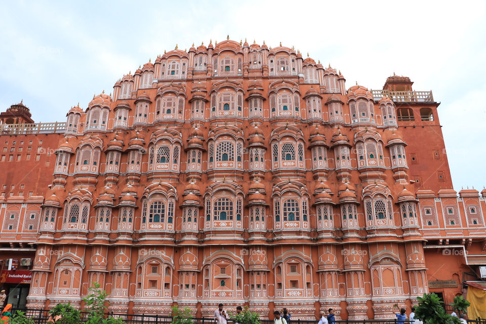 Hawa Mahal in Jaipur in Rajasthan in India. This beautiful structure has large number of windows for easy flow of air (i.e. hawa in hindi language) and thus it is called Hawa Mahal. It is a very famous tourist destination of Jaipur in Rajasthan.