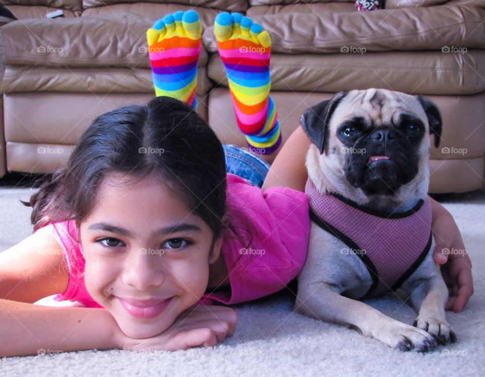 A girl and her pug 