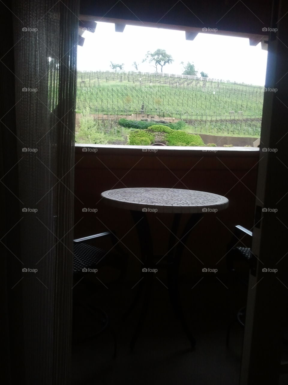 Hello Napa Valley! . Hotel room view of winery in Napa Valley. 