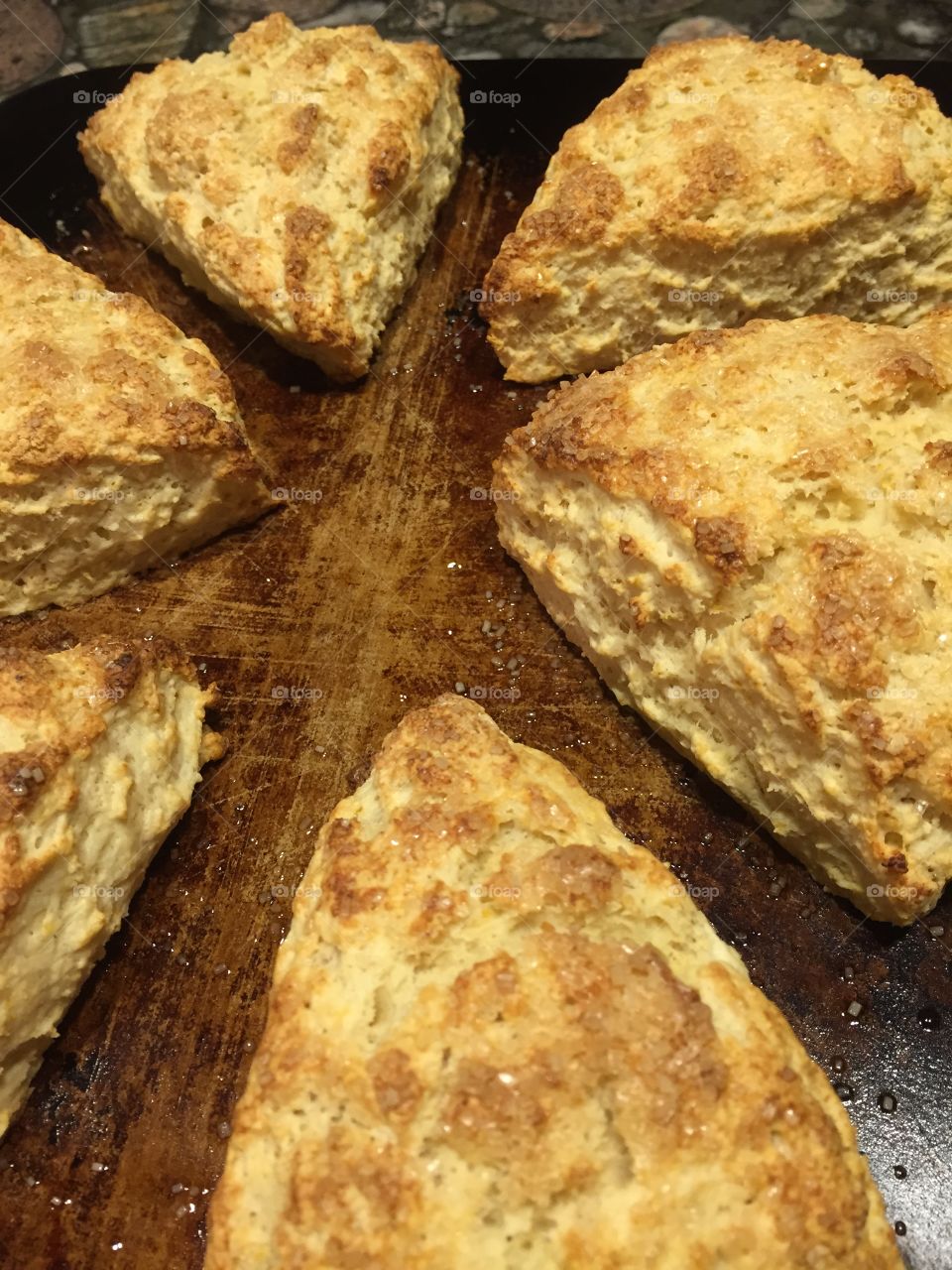 Orange ricotta scones. Fresh out of the oven. Homemade. 