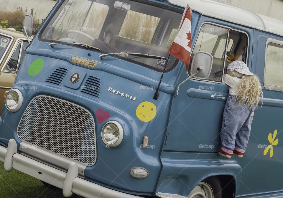 Blue vintage camper van 