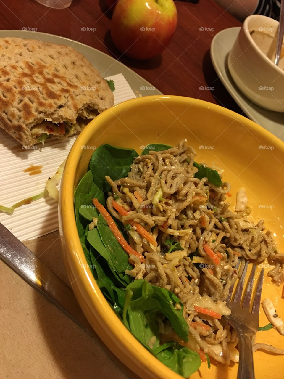 Healthy Lunch..Soba Noodle/Spinach/Chicken salad and Tai chicken on flatbread