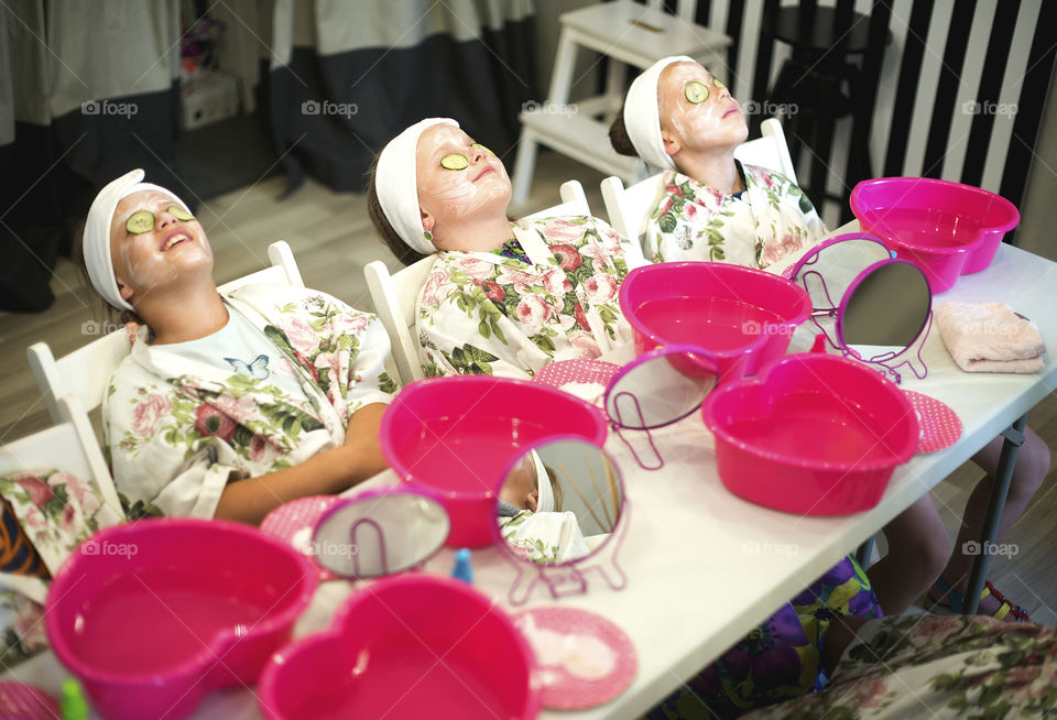 Little girls princesses celebrate birthday party at home